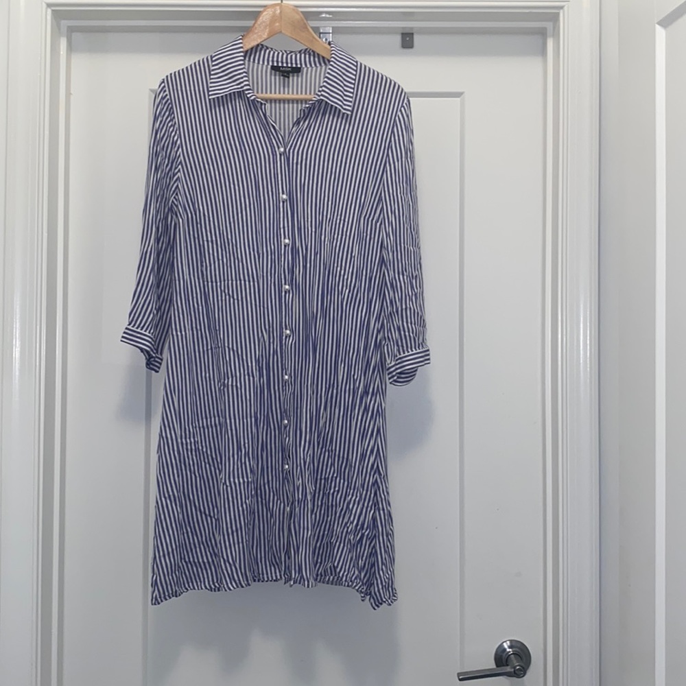 Striped MSK Shirt Dress - Navy Blue and White